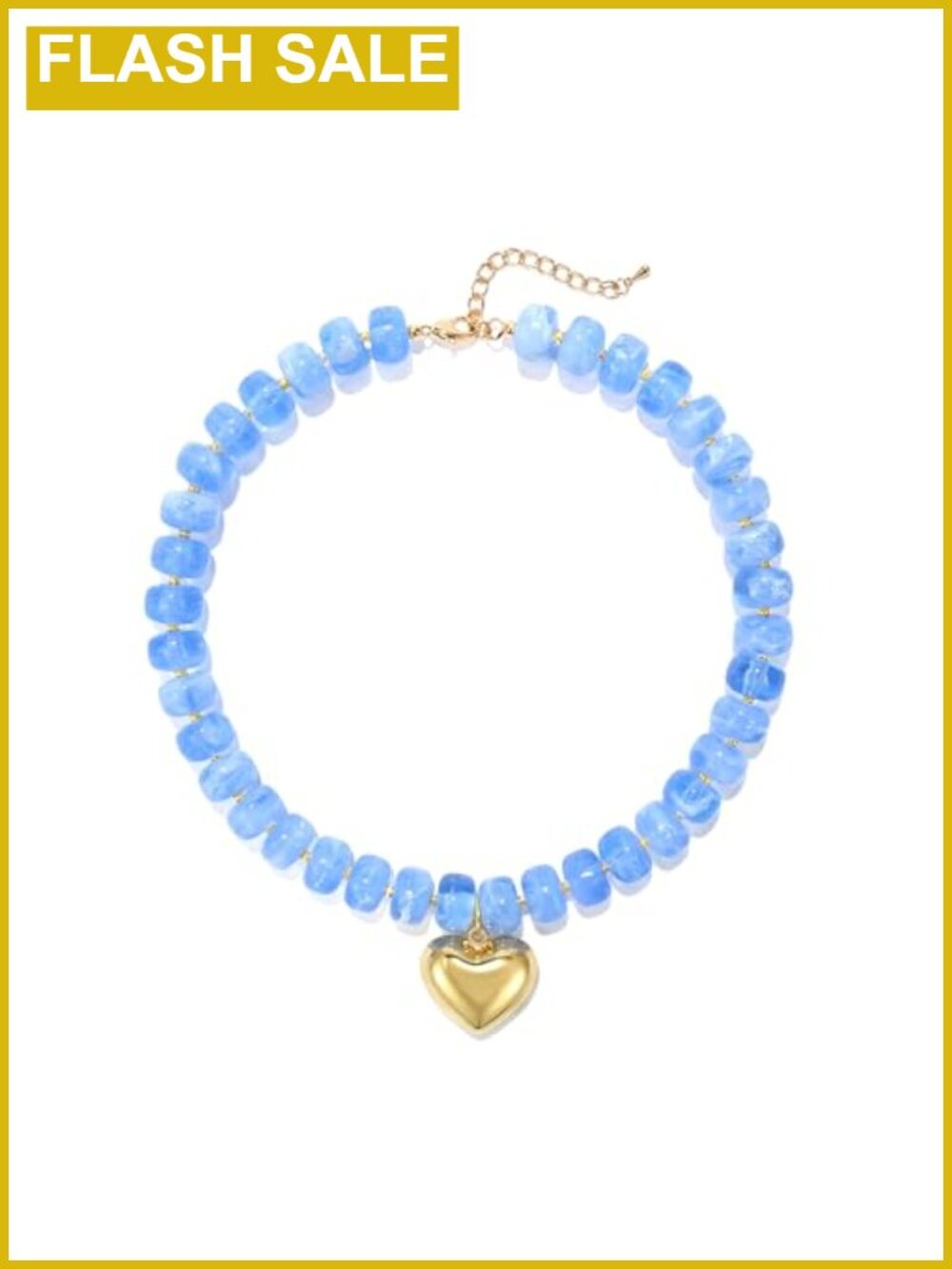 Chunky Acrylic Beaded Heart Statement Necklace Boho Y2K Choker for Women